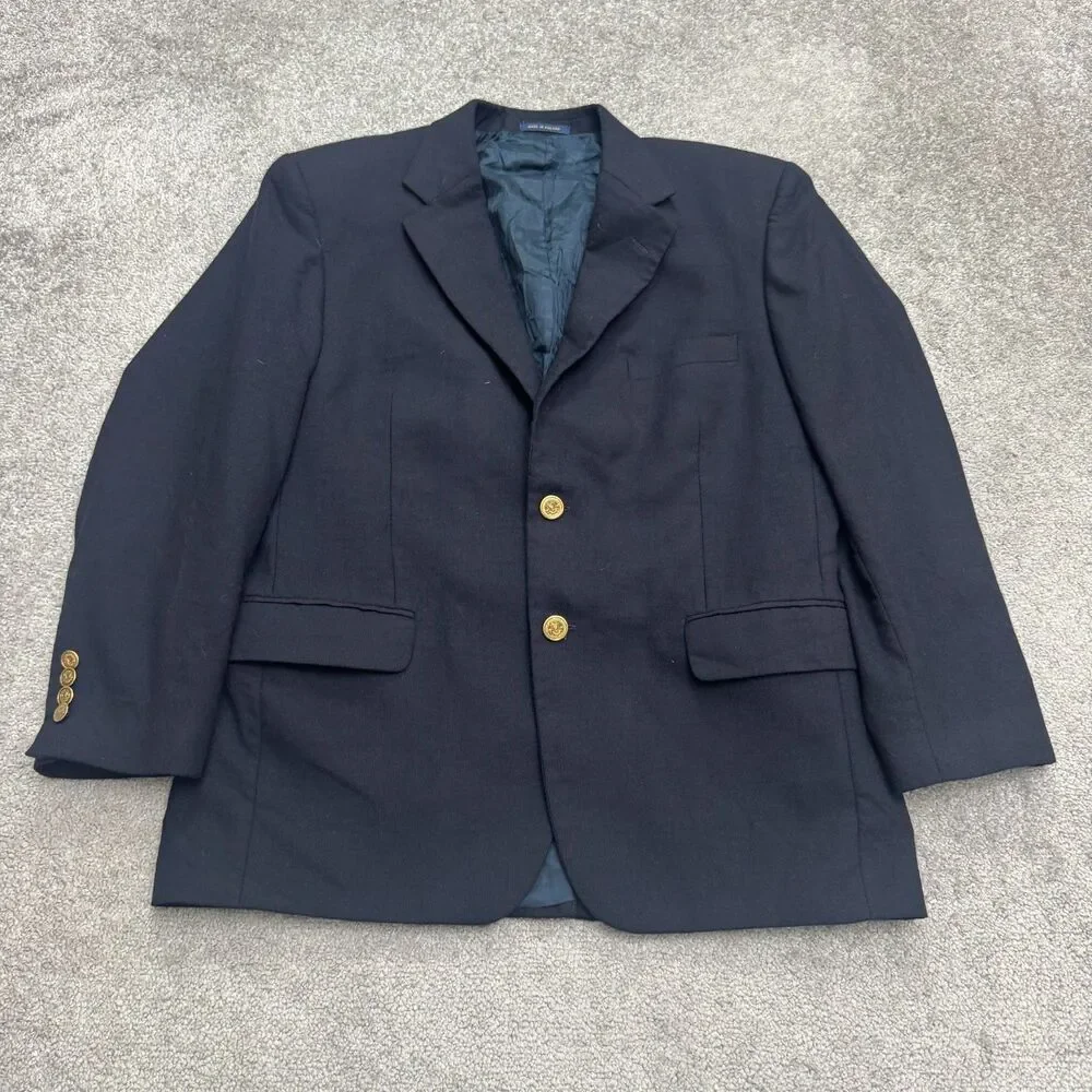 Club Room Wool Suit Blazer Jacket Mens 40 Short Navy Blue Single Vented Workwear